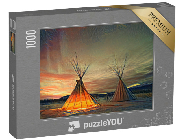 Puzzle 1000 pezzi „nello stile di Edvard Munch, L'urlo - Tipi sotto l'aurora boreale nello Yukon, Canada“