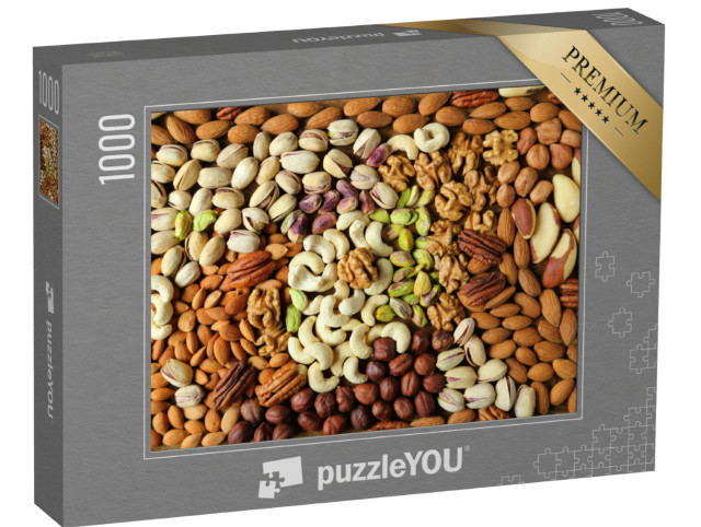 Puzzle 1000 pezzi „Sfondo di diversi tipi di noci“
