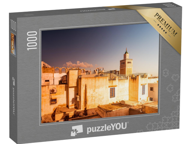 Puzzle 1000 pezzi „La moschea di Al-Zaytuna e la città vecchia di Tunisi all'alba, Tunisia“