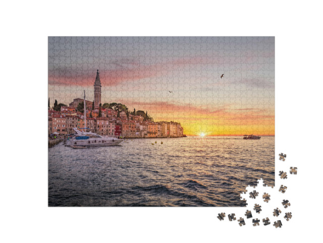 Puzzle 1000 pezzi „Il centro storico di Rovigno al tramonto, Istria, Croazia“