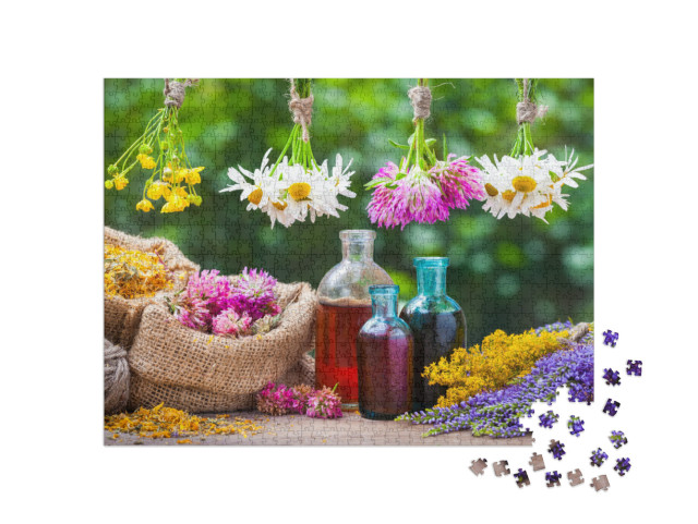 Puzzle 1000 pezzi „Bouquet di erbe e tinture di erbe medicinali“