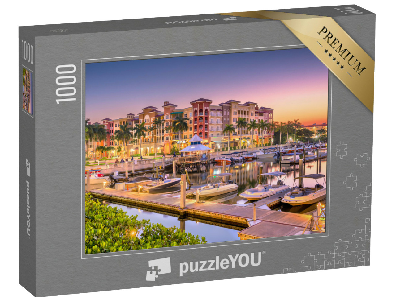 Puzzle 1000 pezzi „Skyline sull'acqua al mattino: Naples, Florida, USA“