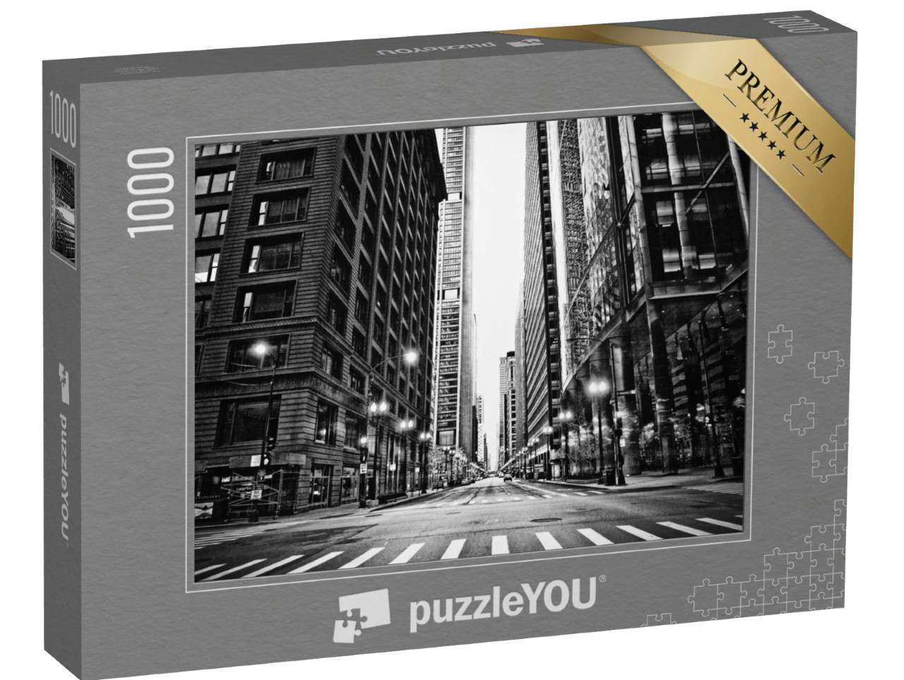 Puzzle 1000 pezzi „Strade vuote a Chicago, in bianco e nero“