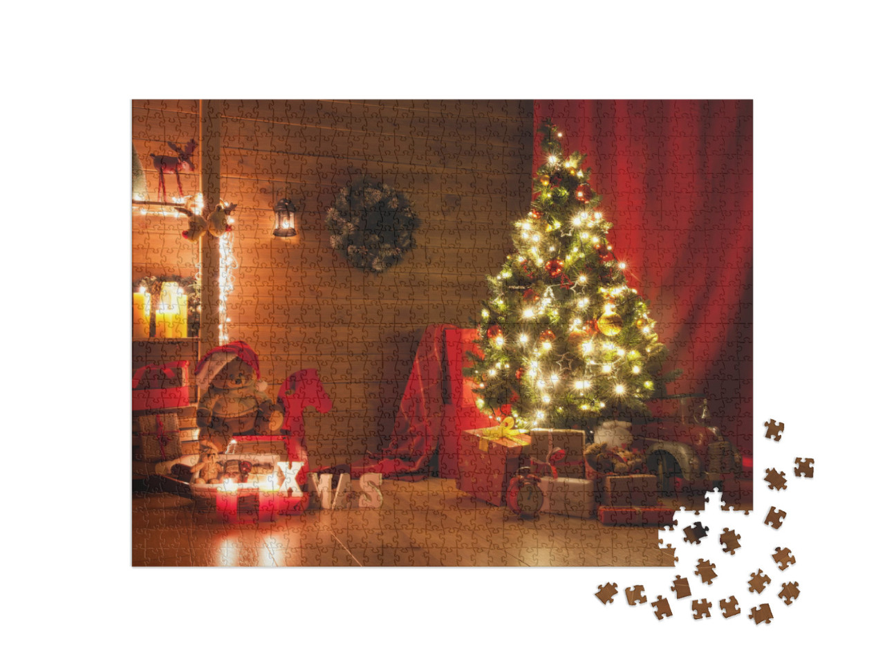 Puzzle 1000 pezzi „Camera decorata a festa a Natale“