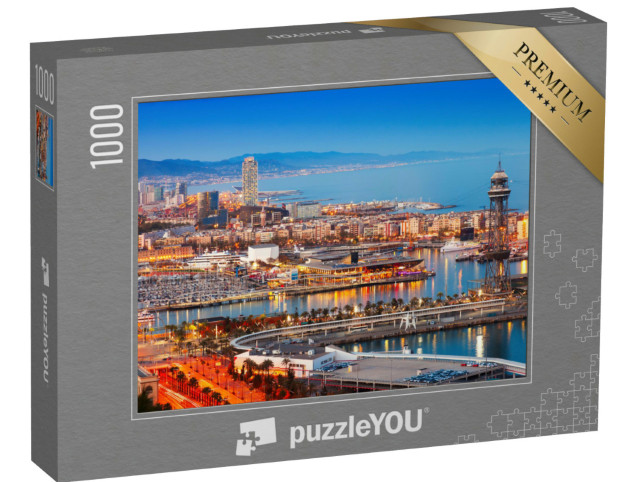 Puzzle 1000 pezzi „La città e il porto di Barcellona di sera, Spagna“