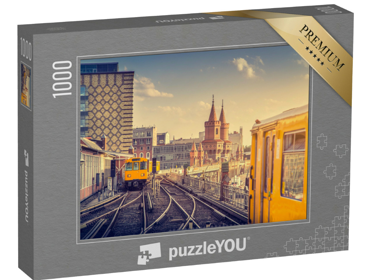 Puzzle 1000 pezzi „Berlino sotterranea con l'Oberbaumbrücke al tramonto, Germania“