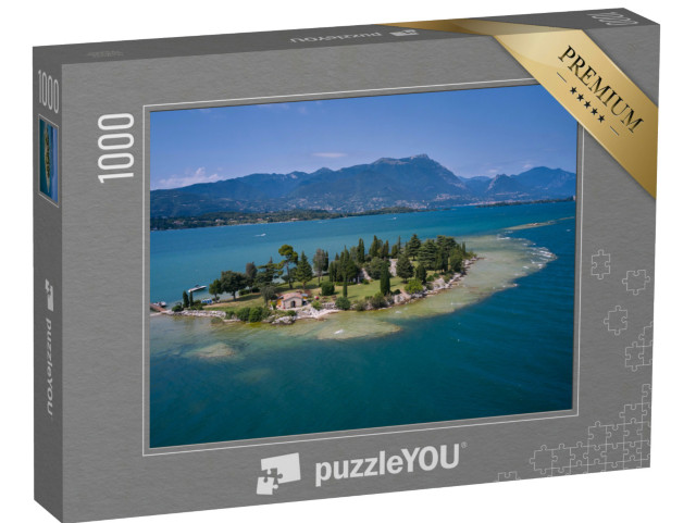 Puzzle 1000 pezzi „Vista unica dell'isola di San Biagio, a Manerba sul Lago di Garda“