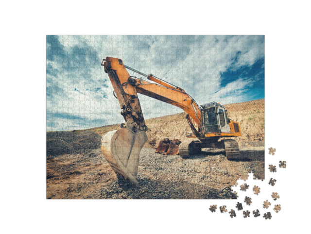 Puzzle 1000 pezzi „Primo piano di un escavatore industriale in un cantiere edile“
