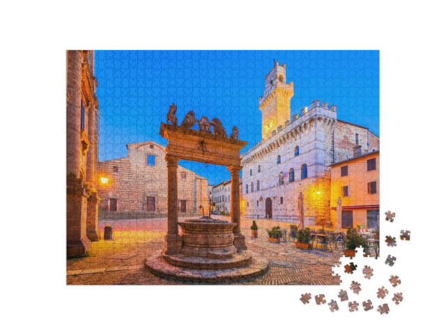 Puzzle 1000 pezzi „Montepulciano, Toscana. Bellissimo paesaggio cittadino sulla Piazza Grande con il municipio“