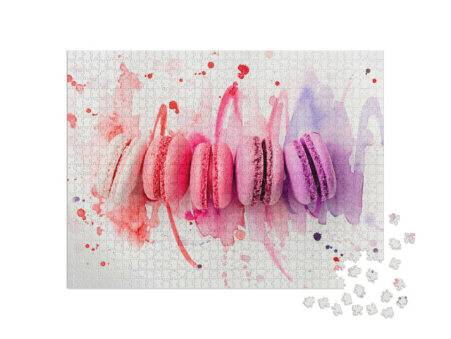 Puzzle 1000 pezzi „Macarons colorati con sfondo acquerellato coordinato“
