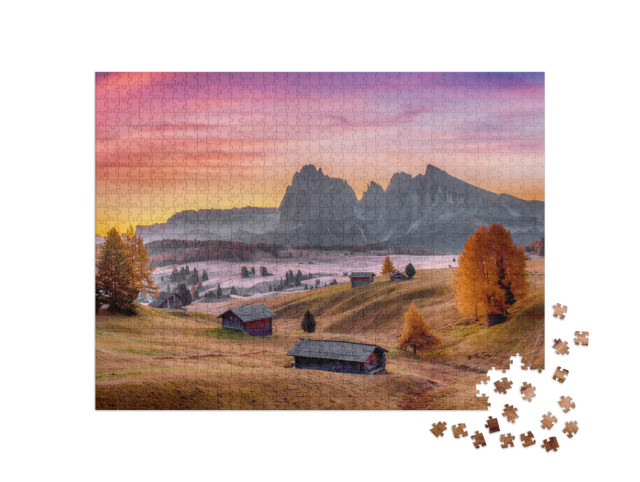 Puzzle 1000 pezzi „La valle dell'Alpe di Siusi nelle dolomiti italiane“
