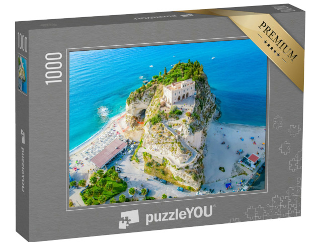 Puzzle 1000 pezzi „Chiesa di Santa Maria dell'Isola, Tropea, Calabria con acqua azzurra e cristallina“