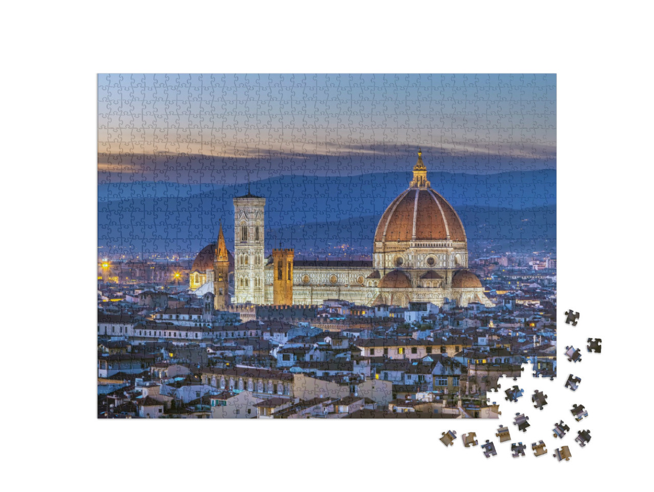 Puzzle 1000 pezzi „Vista del Duomo di Firenze di sera da Piazzale Michelangelo, Italia“