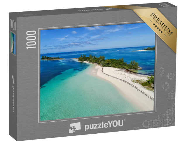 Puzzle 1000 pezzi „Vista aerea di Munjack Cay con baia e spiaggia ad Abaco, Bahamas“