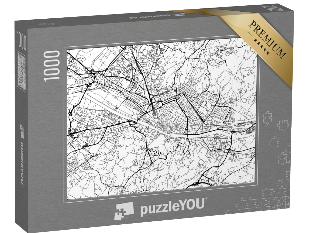 Puzzle 1000 pezzi „Mappa stradale della città di Firenze in Italia isolata su sfondo bianco.“