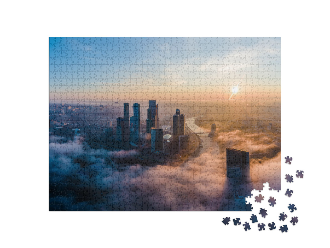 Puzzle 1000 pezzi „Vista aerea: le torri del Centro internazionale d'affari di Mosca al mattino“