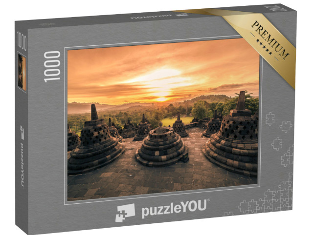 Puzzle 1000 pezzi „Il tempio Borobudur al tramonto, Yogyakarta, Giava, Indonesia“