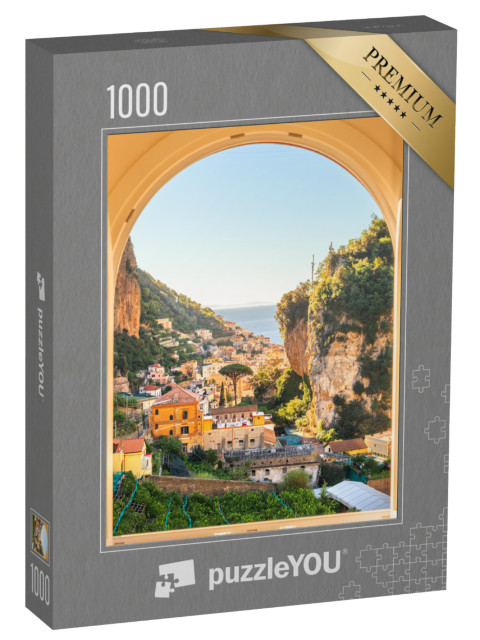 Puzzle 1000 pezzi „Amalfi, Italia, sulla costa mediterranea, attraverso una finestra.“