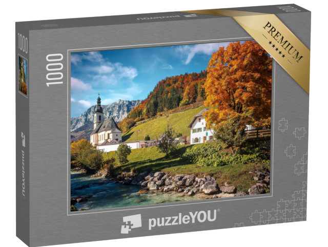 Puzzle 1000 pezzi „Paesaggio autunnale soleggiato: Alpi bavaresi vicino a Ramsau, Germania“