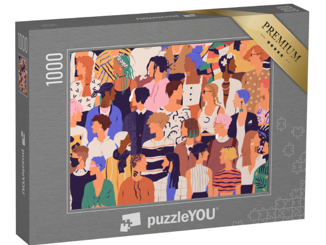 Puzzle 1000 pezzi „Gruppo di uomini e donne con abiti hipster alla moda“