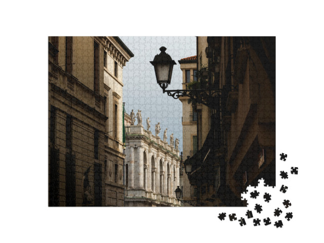 Puzzle 1000 pezzi „Vista di Vicenza con i tipici lampioni italiani, la Basilica Palladiana, Italia“