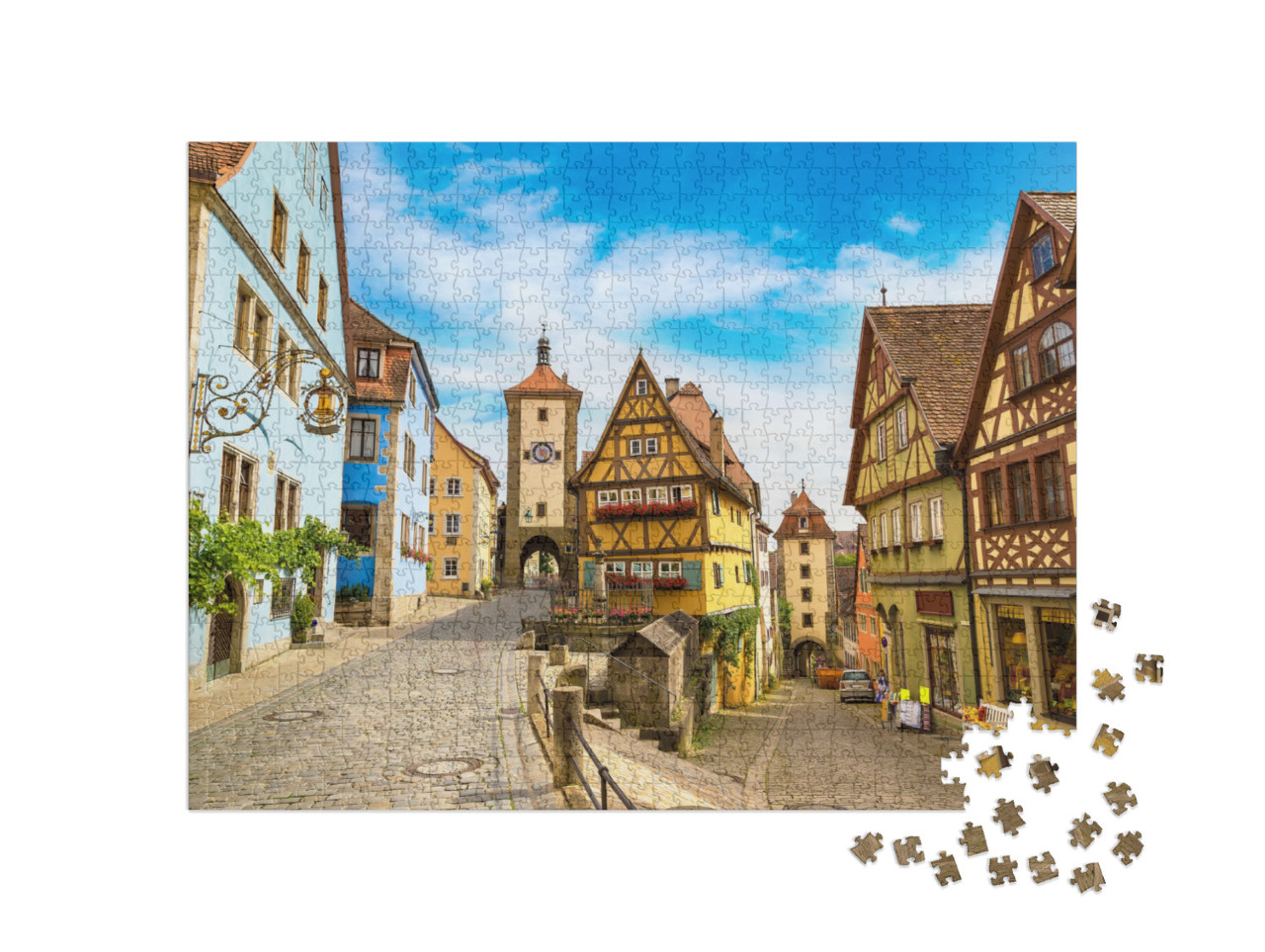 Puzzle 1000 pezzi „Antica strada medievale a Rothenburg ob der Tauber, Germania“