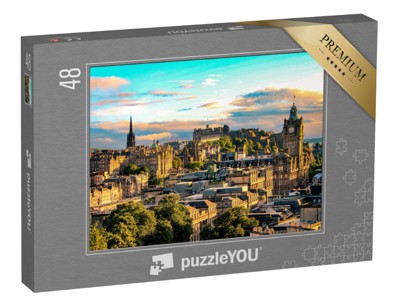 Puzzle 48 pezzi „Lo skyline di Edimburgo visto da Calton Hill, Scozia“