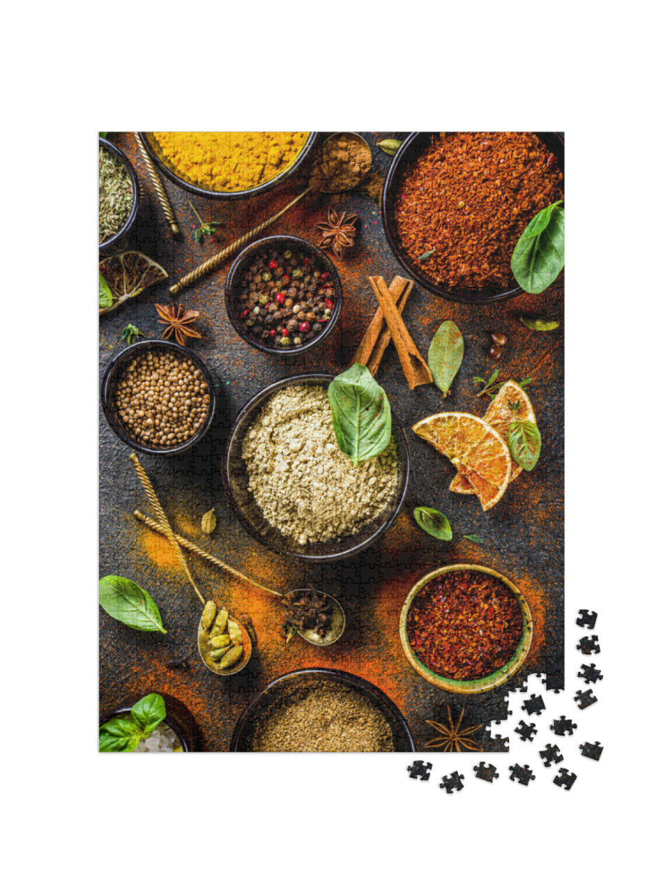 Puzzle 1000 pezzi „Spezie ed erbe aromatiche in piccole ciotole“