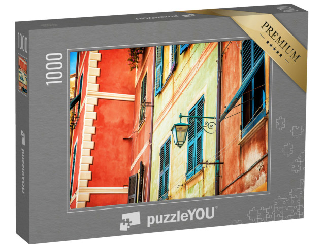 Puzzle 1000 pezzi „Bella facciata colorata di una casa italiana, Portofino, Genova, piccolo villaggio di pescatori“