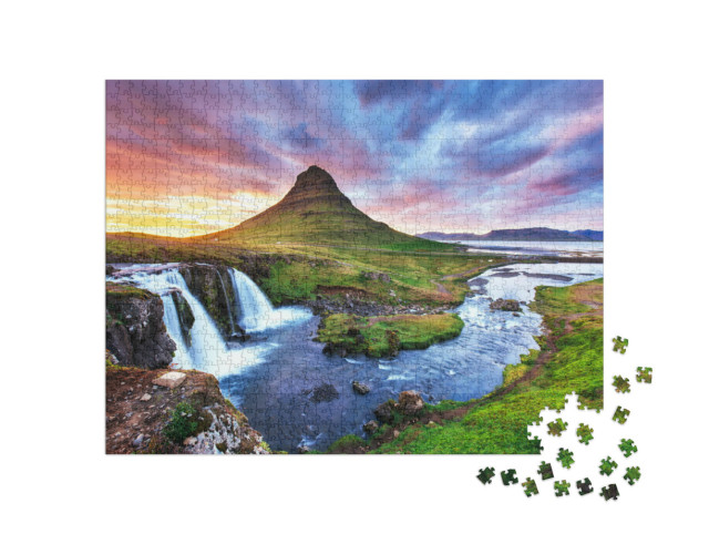 Puzzle 1000 pezzi „Tramonto sul monte Kirkjufell, Islanda“