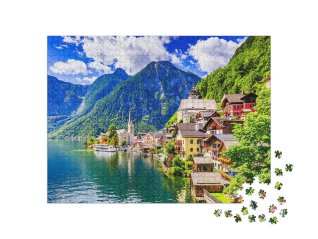 Puzzle 1000 pezzi „Hallstatt, Austria: villaggio di montagna sulle Alpi“