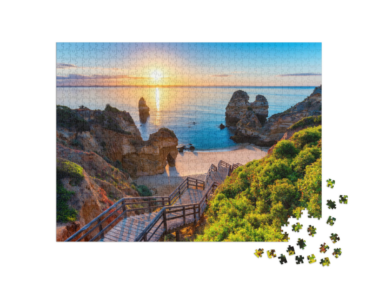 Puzzle 1000 pezzi „Praia do Camilo: spiaggia di mare blu in Algarve, Portogallo“