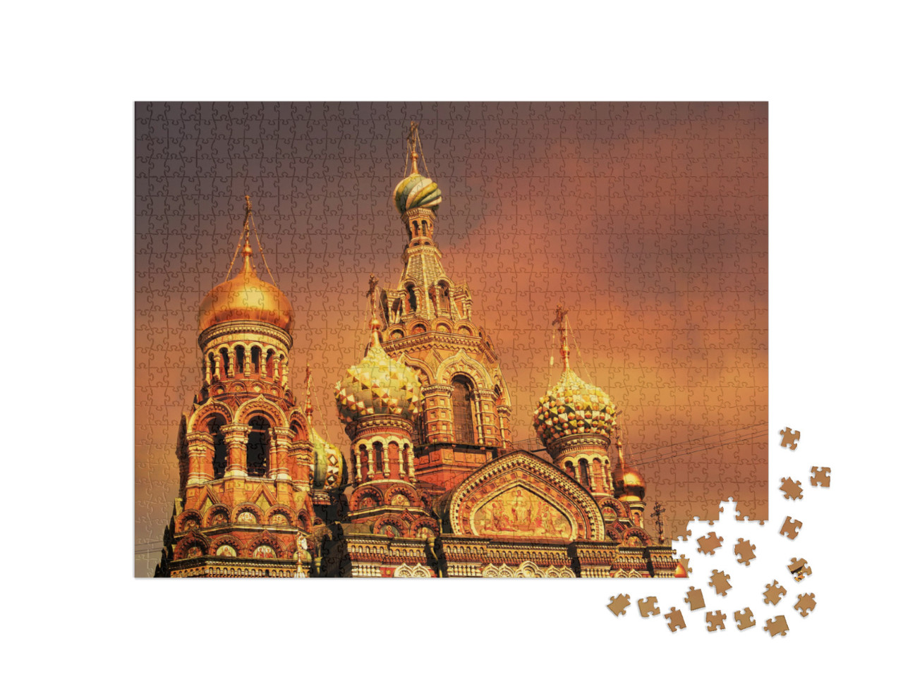 Puzzle 1000 pezzi „Chiesa del Salvatore di San Pietroburgo al tramonto, Russia“