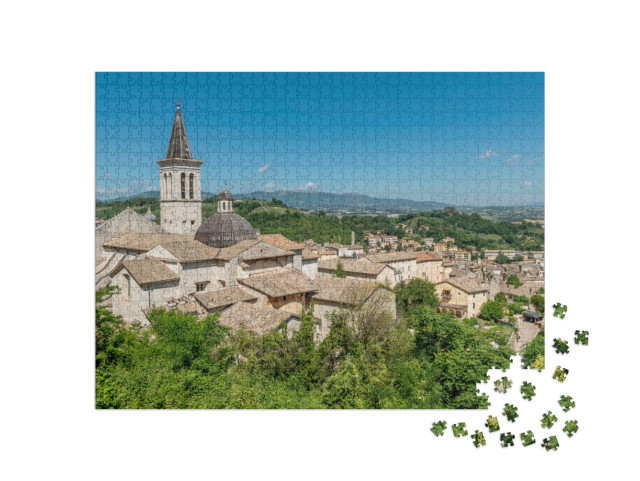 Puzzle 1000 pezzi „Veduta aerea panoramica del centro storico di Spoleto, Italia“