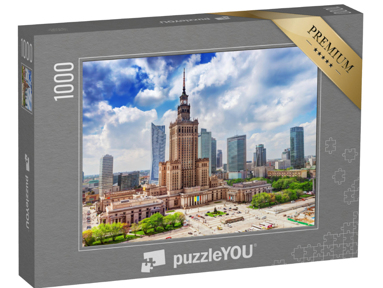 Puzzle 1000 pezzi „Vista aerea: Palazzo della Cultura e della Scienza con grattacieli, Varsavia“