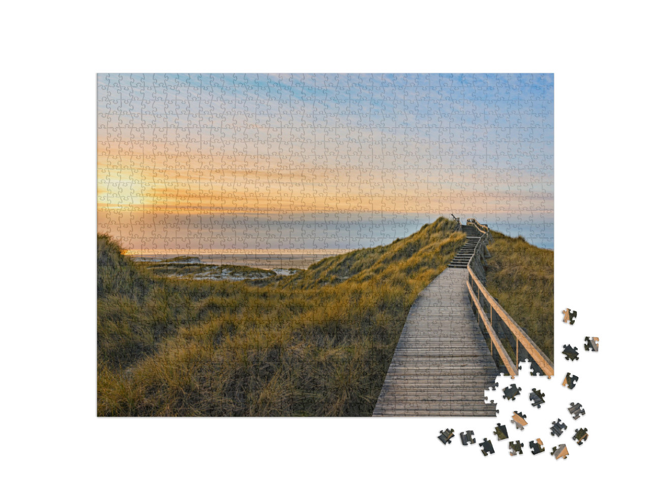 Puzzle 1000 pezzi „Passerella di legno sulle dune di Amrum, Germania“