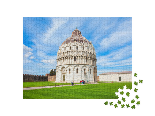 Puzzle 1000 pezzi „Il Battistero di Pisa, Torre pendente in Piazza dei Miracoli a Pisa, Italia“