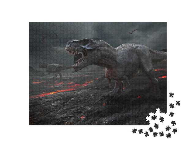 Puzzle 1000 pezzi „Dinosauro con paesaggio lavico“