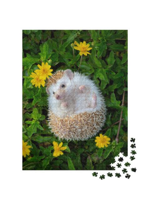 Puzzle 1000 pezzi „Un piccolo riccio nel giardino fiorito“