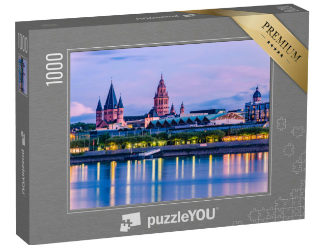 Puzzle 1000 pezzi „Magonza all'ora blu con la Cattedrale di Magonza, Germania“