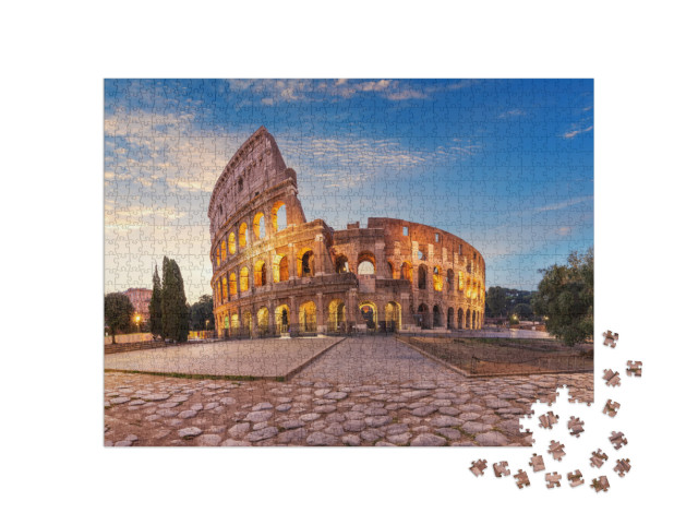 Puzzle 1000 pezzi „Colosseo illuminato all'alba, senza persone, Roma, Italia“