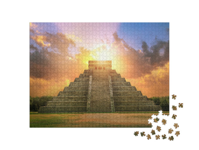 Puzzle 1000 pezzi „Tramonto mozzafiato, Chichén Itzá, Messico“