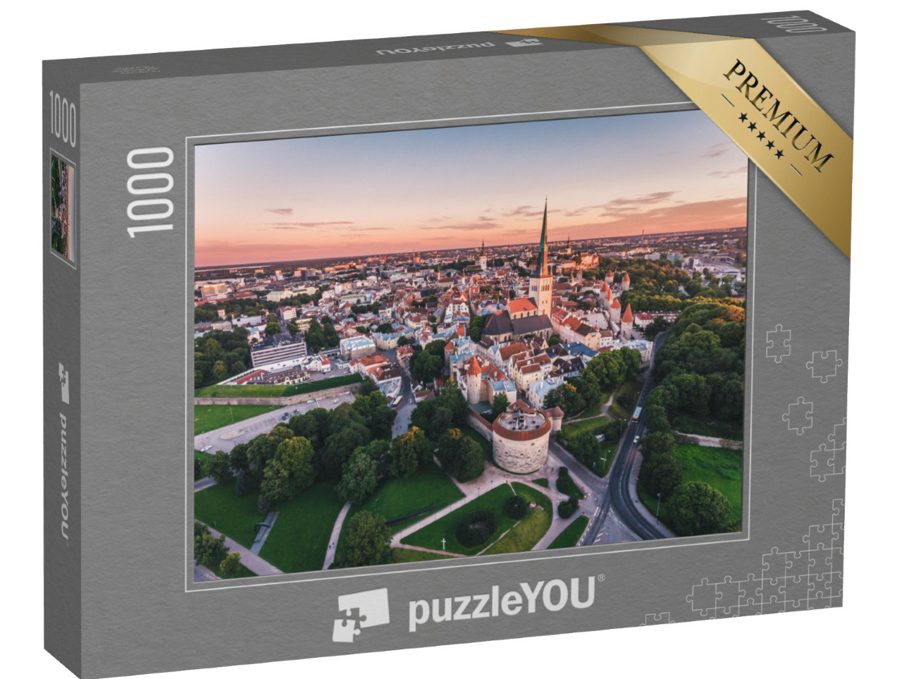 Puzzle 1000 pezzi „Vista aerea della città vecchia di Tallinn al tramonto, Estonia“