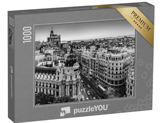 Puzzle 1000 pezzi „Gran Via, principale via dello shopping di Madrid, Spagna“