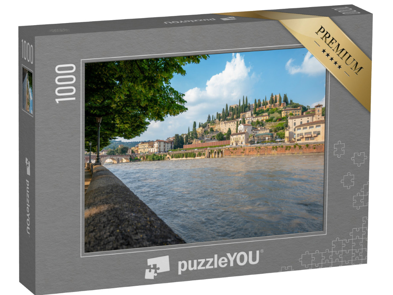 Puzzle 1000 pezzi „Verona, Italia - 06 giugno 2024: Terrapieno di Verona. Vista del paesaggio urbano.“