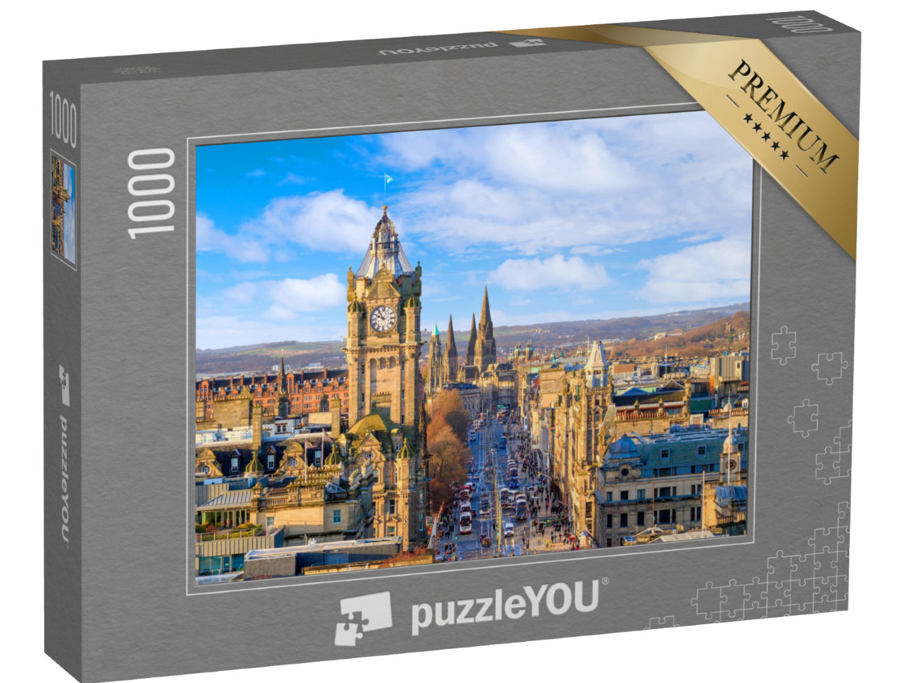 Puzzle 1000 pezzi „Centro storico di Edimburgo e Castello di Edimburgo in Scozia, Regno Unito“