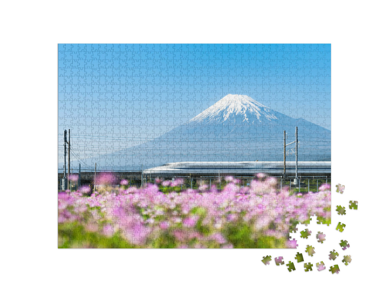 Puzzle 1000 pezzi „Treno ad alta velocità Shinkansen al Monte Fuji, Giappone“