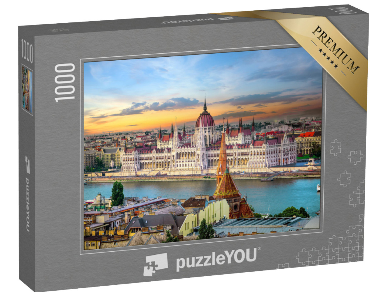 Puzzle 1000 pezzi „Tramonto su famosi monumenti di Budapest“