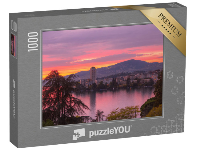 Puzzle 1000 pezzi „Tramonto con vista su Montreux e il Lago di Ginevra, Svizzera“