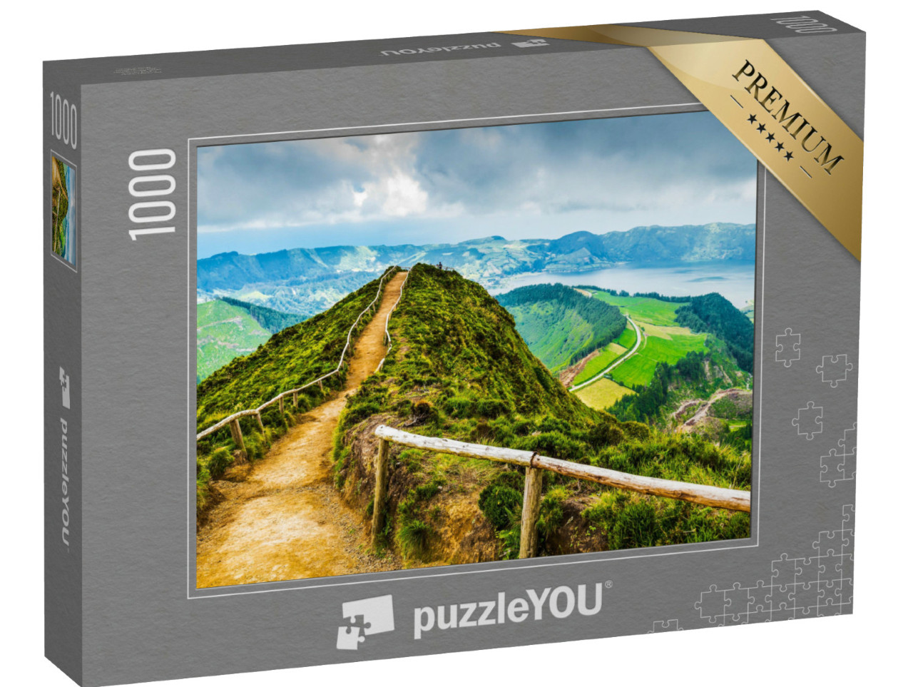 Puzzle 1000 pezzi „Spettacolare percorso escursionistico ai laghi di Sete Cidades, Azzorre, Portogallo“